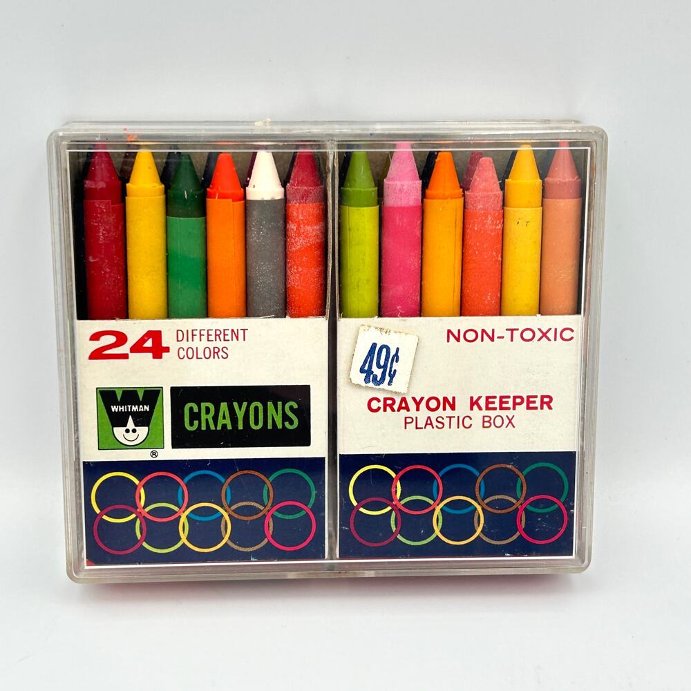 Vintage 1960s Whitman Crayons (24) & Keeper Plastic Case Made in USA New Sealed‎